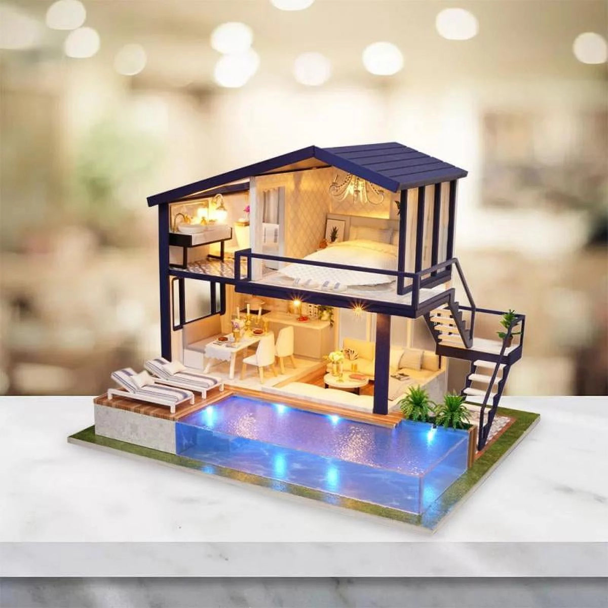 Miniature Dollhouse with LED Light, Swimming H44935
