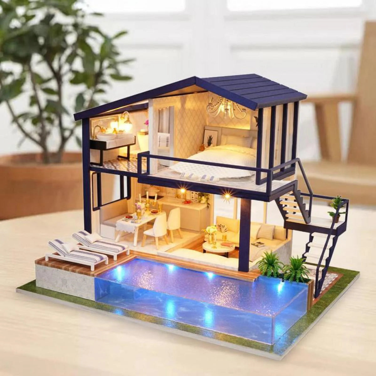 Miniature Dollhouse with LED Light, Swimming H44935