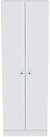 White & Light Oak Kitchen Tall Utility Storage Pantry Cabinet with Metal Handles U291166