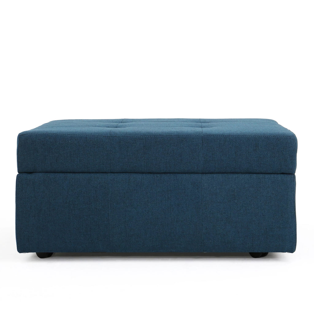 Navy Blue Tufted Fabric Storage Ottoman with Rolling Casters Q501
