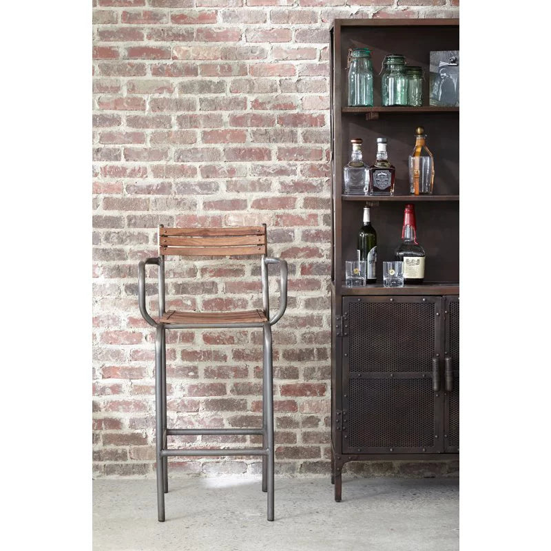 Brown Wood and Metal Frame Bar Stool F48926