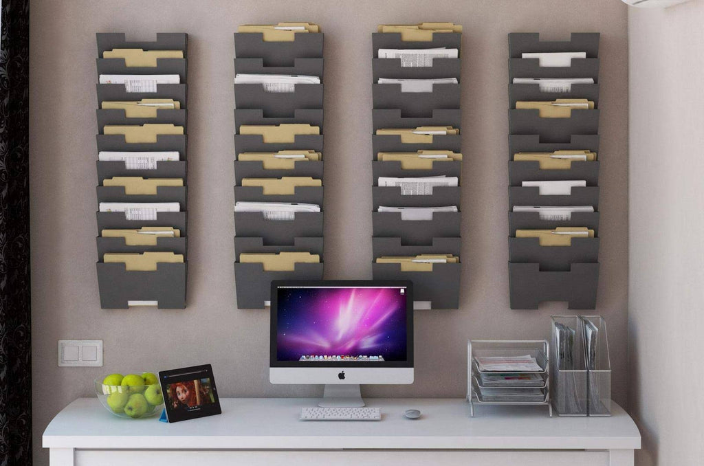 Gray Wall Mount Steel Vertical File Organizer 10 Sectional Modular J66417