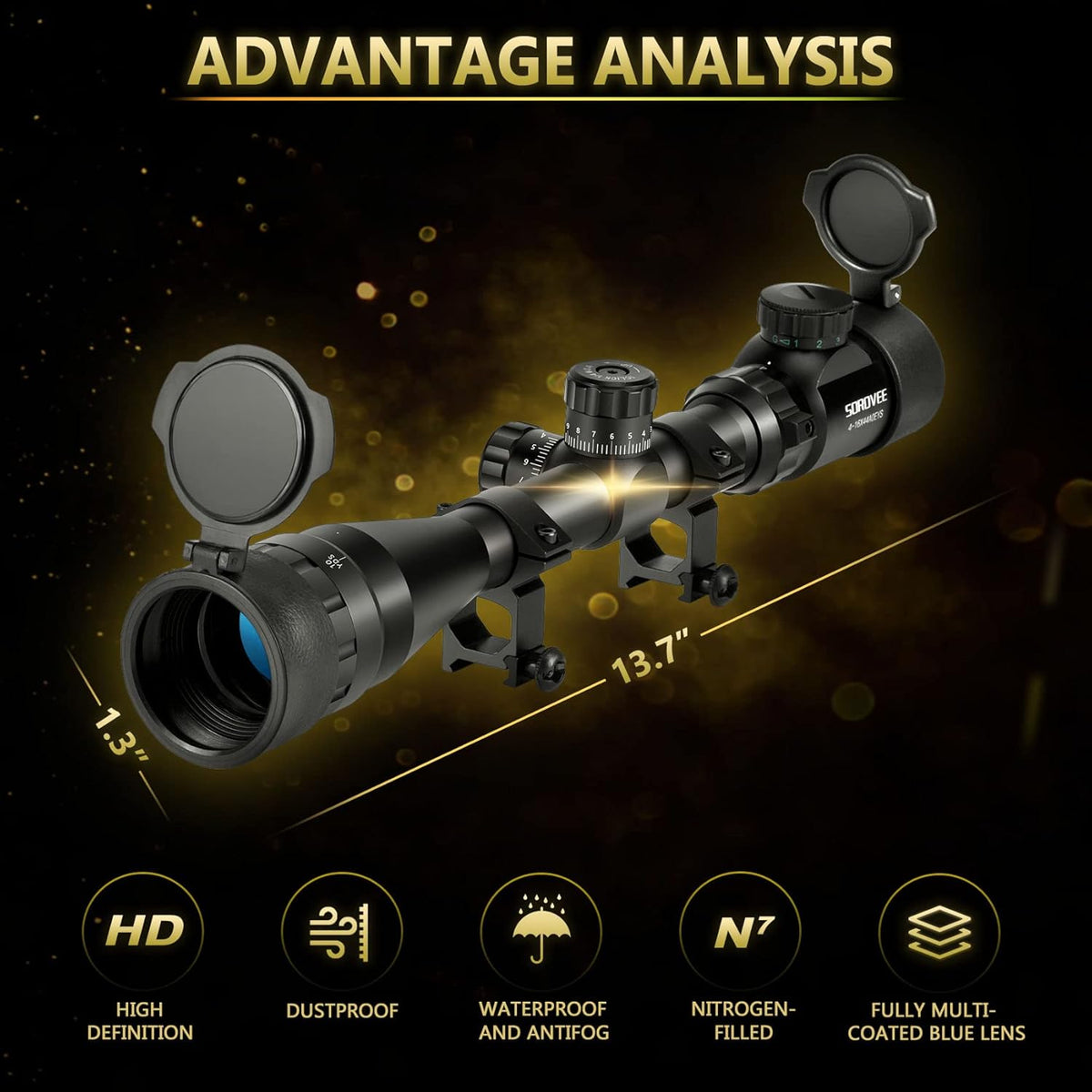 4-16x44 AO Rifle Scope with Red/Green Reticle Illuminated, Locking Turret, Sunshade and 20mm Rail Mount, Pack of 2 X4806