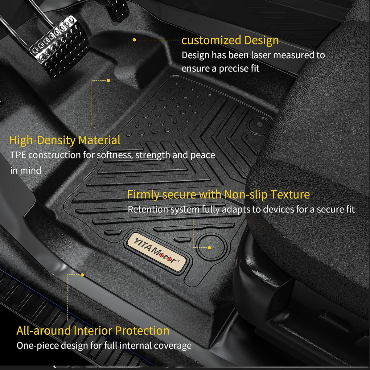 Black TPE Floor Liner Car Mats T13886