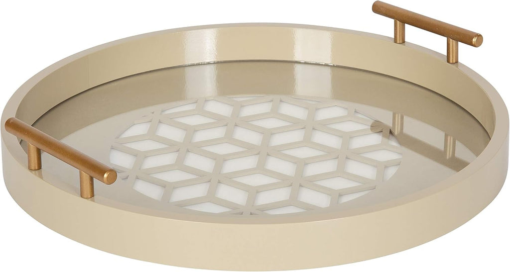 Pink Pack of 2 Decorative Round Tray with Gold Metal Handles U387