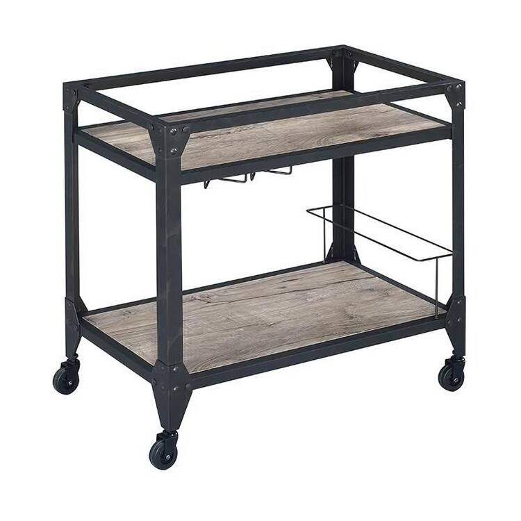 Rustic Oak & Charcoal Wood Serving Cart X239