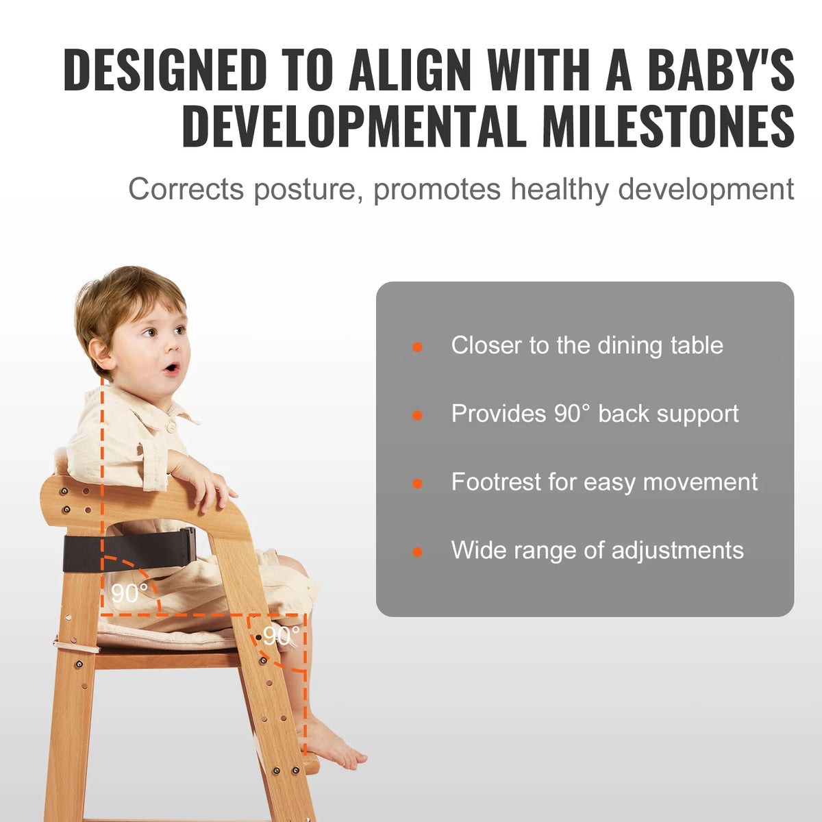 Wooden Baby HighChair with Adjustable Legs Solid Wood U23550