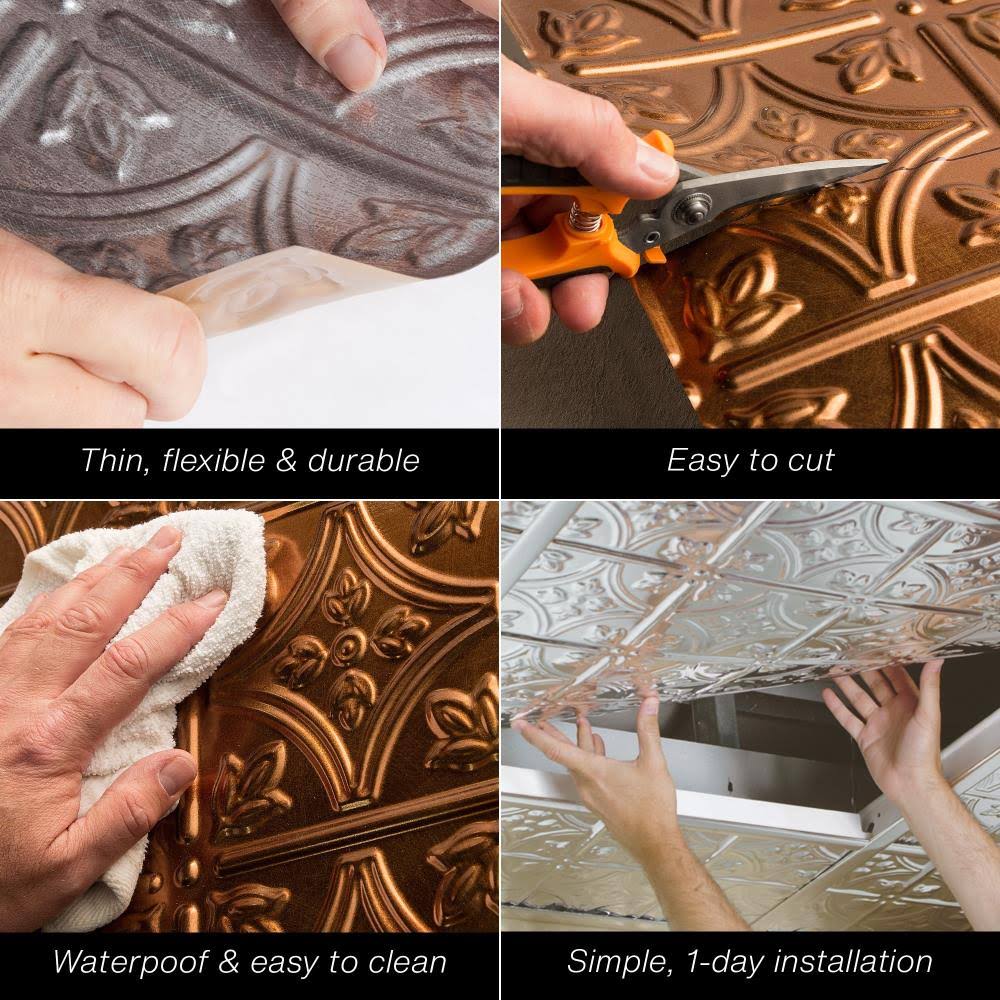 4 Decorative Vinyl 2ft x 2ft Lay in Ceiling Tile in Moonstone Copper (5 Pack) V496