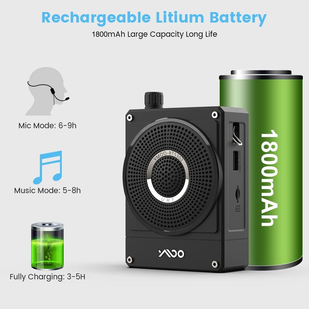 10W 1800mAh Rechargeable Voice Amplifier with UHF Wireless Microphone Headset, Pack of 2 W758