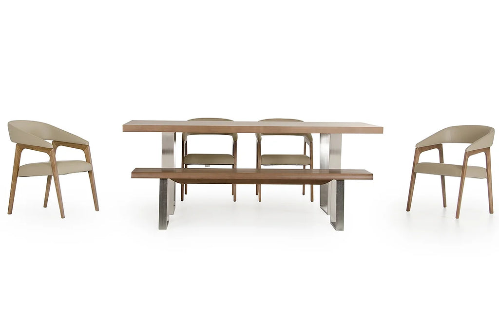 17-inch Walnut Wood and Steel Dining Bench P3554