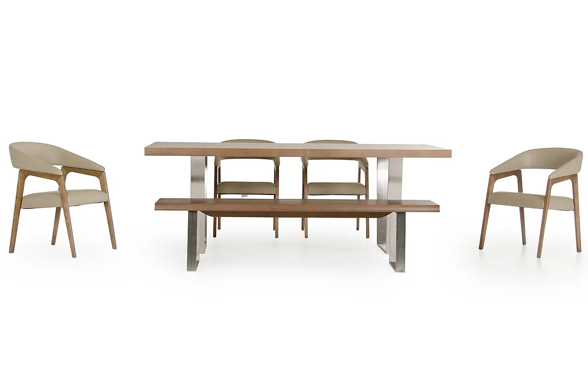 17-inch Walnut Wood and Steel Dining Bench P3554