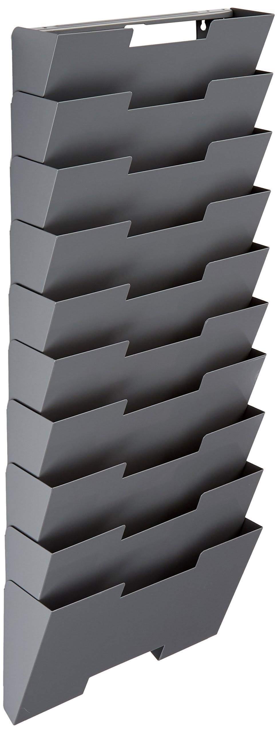 Gray Wall Mount Steel Vertical File Organizer 10 Sectional Modular J66417
