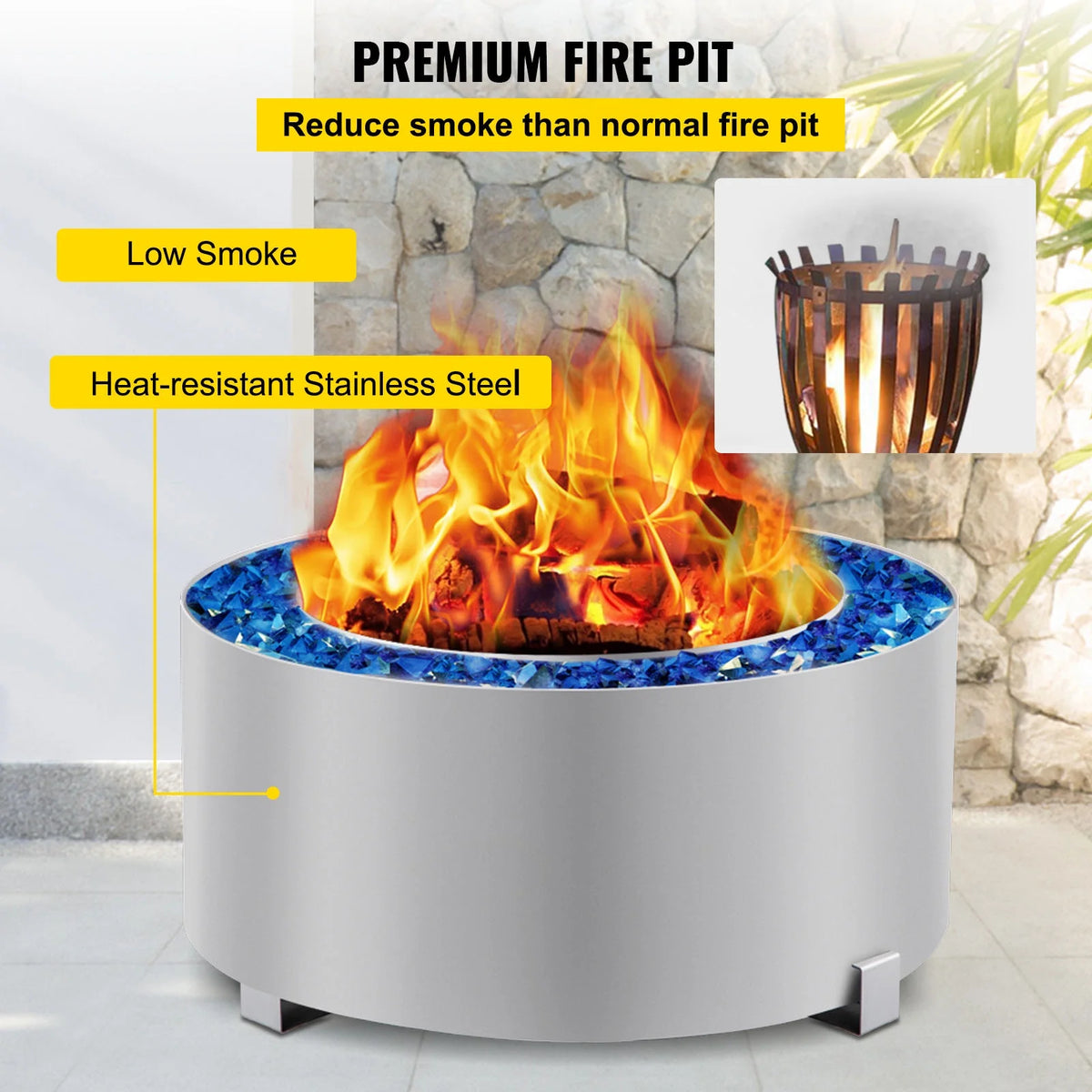 Stainless Steel 27.6 inch Wood Burning Fire Pit I66638
