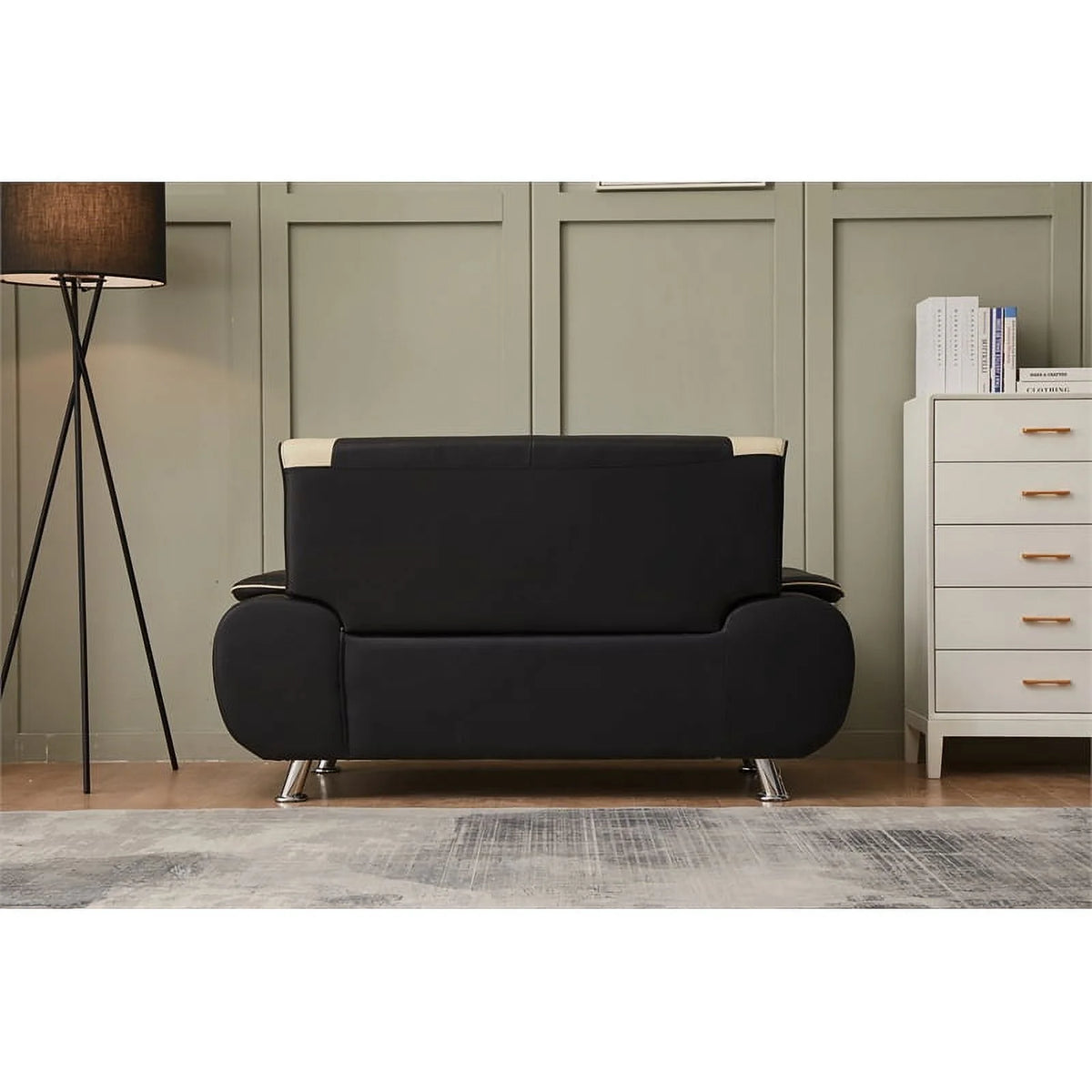 Black & Beige Faux Leather Sofa and Loveseat 2-Piece Set K662