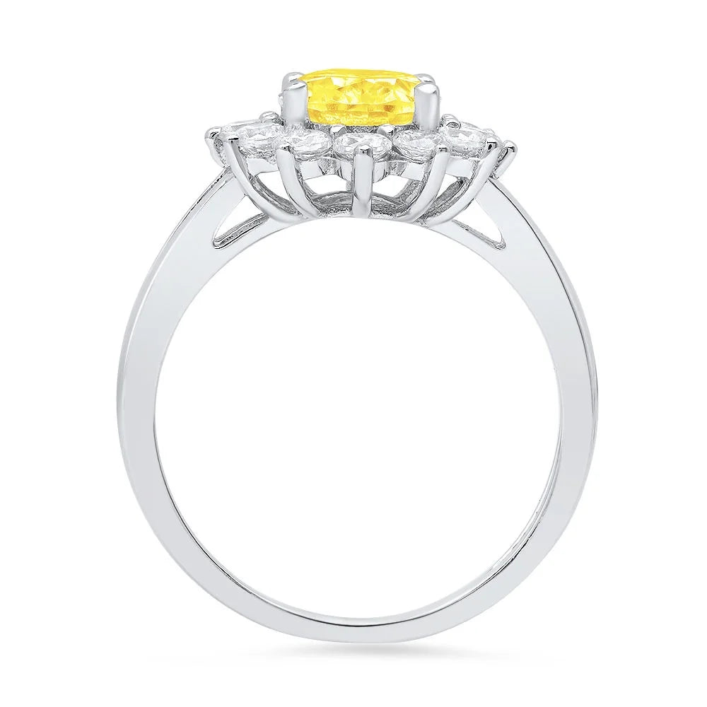 Oval Cut Yellow Simulated Diamond 18k White Gold Halo Ring Size 7.5 G316
