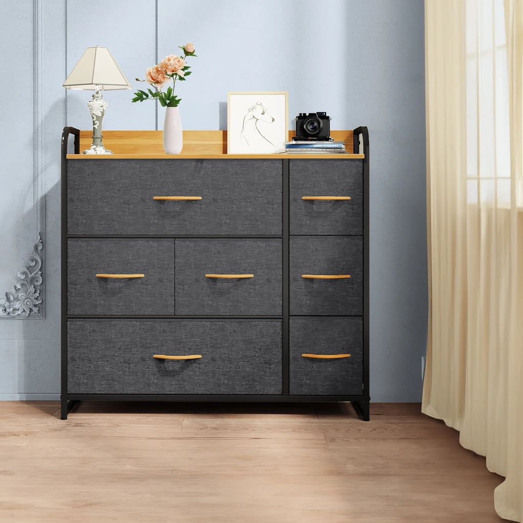 Light Gray 7 Drawer Fabric Dresser R238902