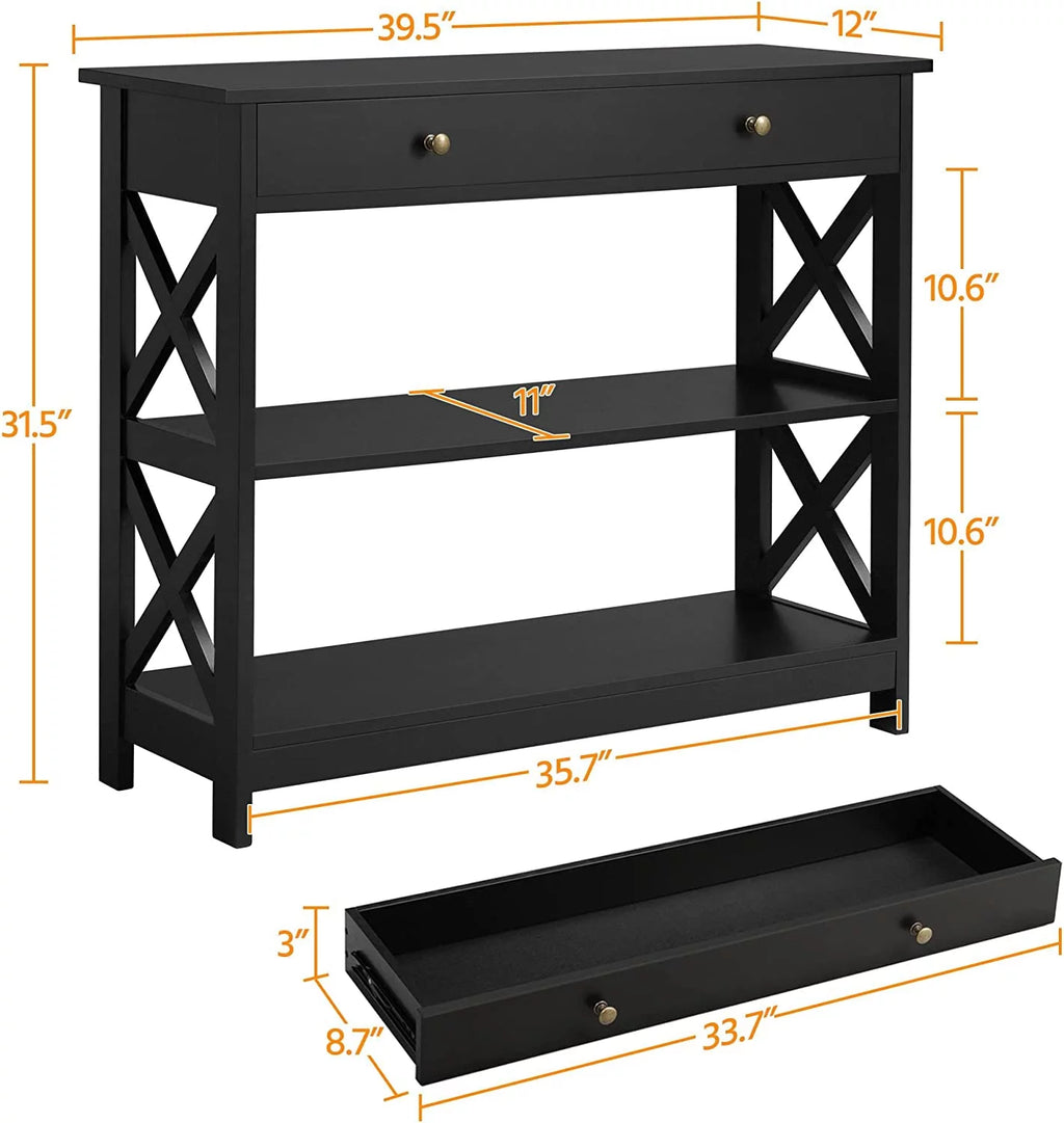 Console Sofa Table with Drawer and 3 Tier Storage Shelves X203453