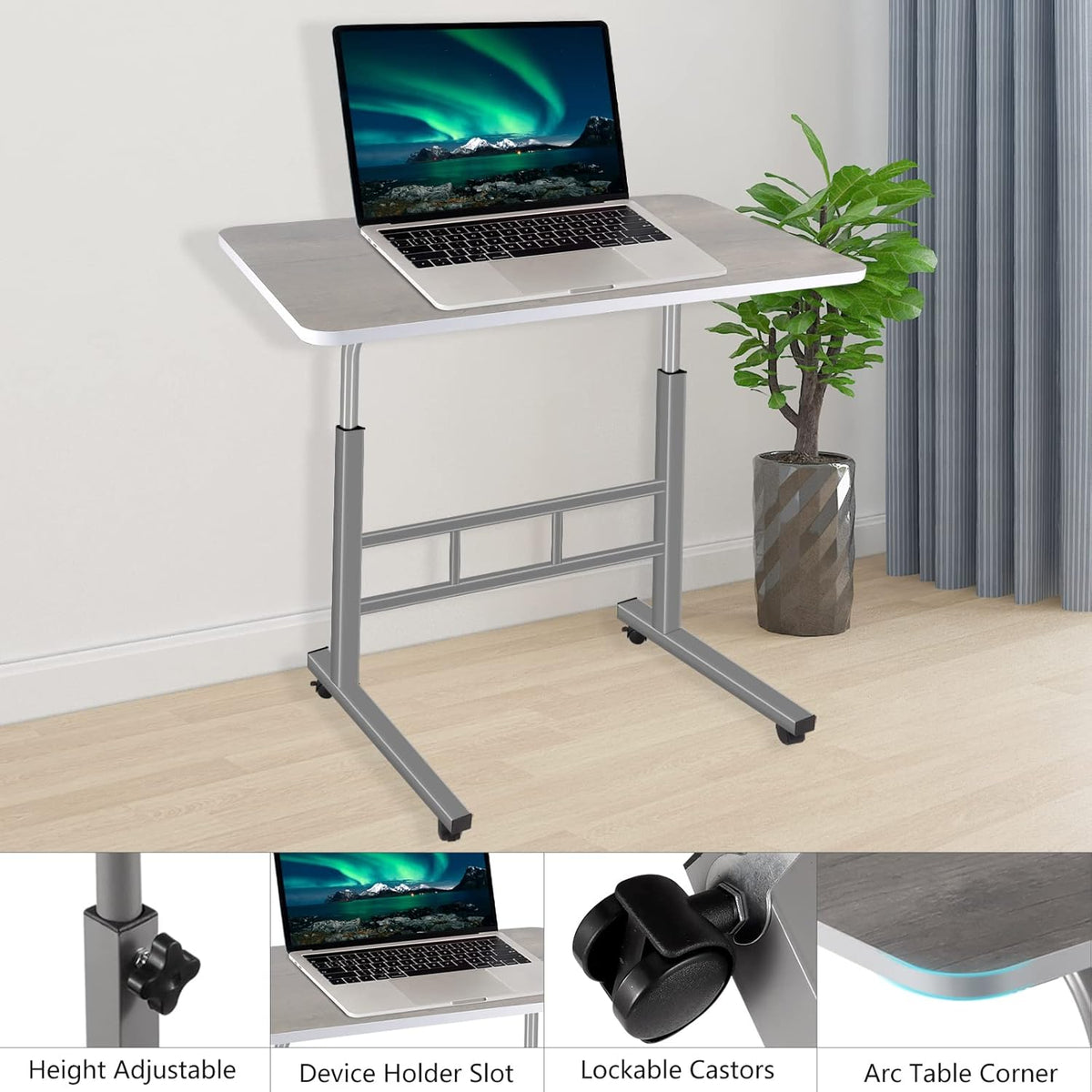 Height Adjustable Rolling Desk Cart with Wheels B7119
