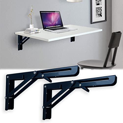 Black 14 Inch Heavy Duty Metal Folding Shelf Bracket 2 Pack D90924