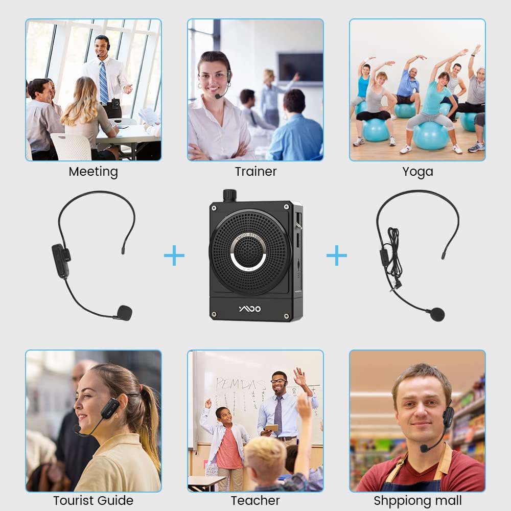 10W 1800mAh Rechargeable Voice Amplifier with UHF Wireless Microphone Headset, Pack of 2 W758