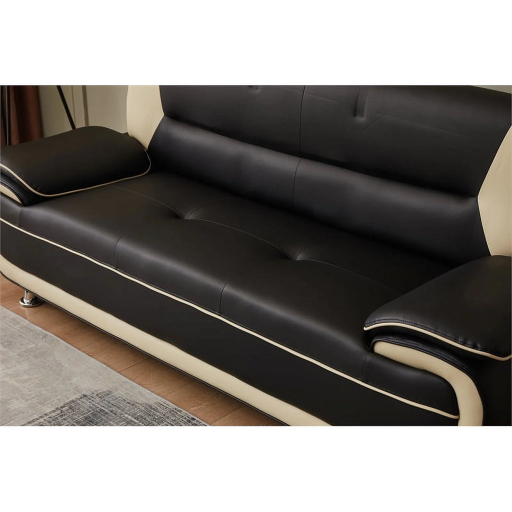 Black & Beige Faux Leather Sofa and Loveseat 2-Piece Set K662