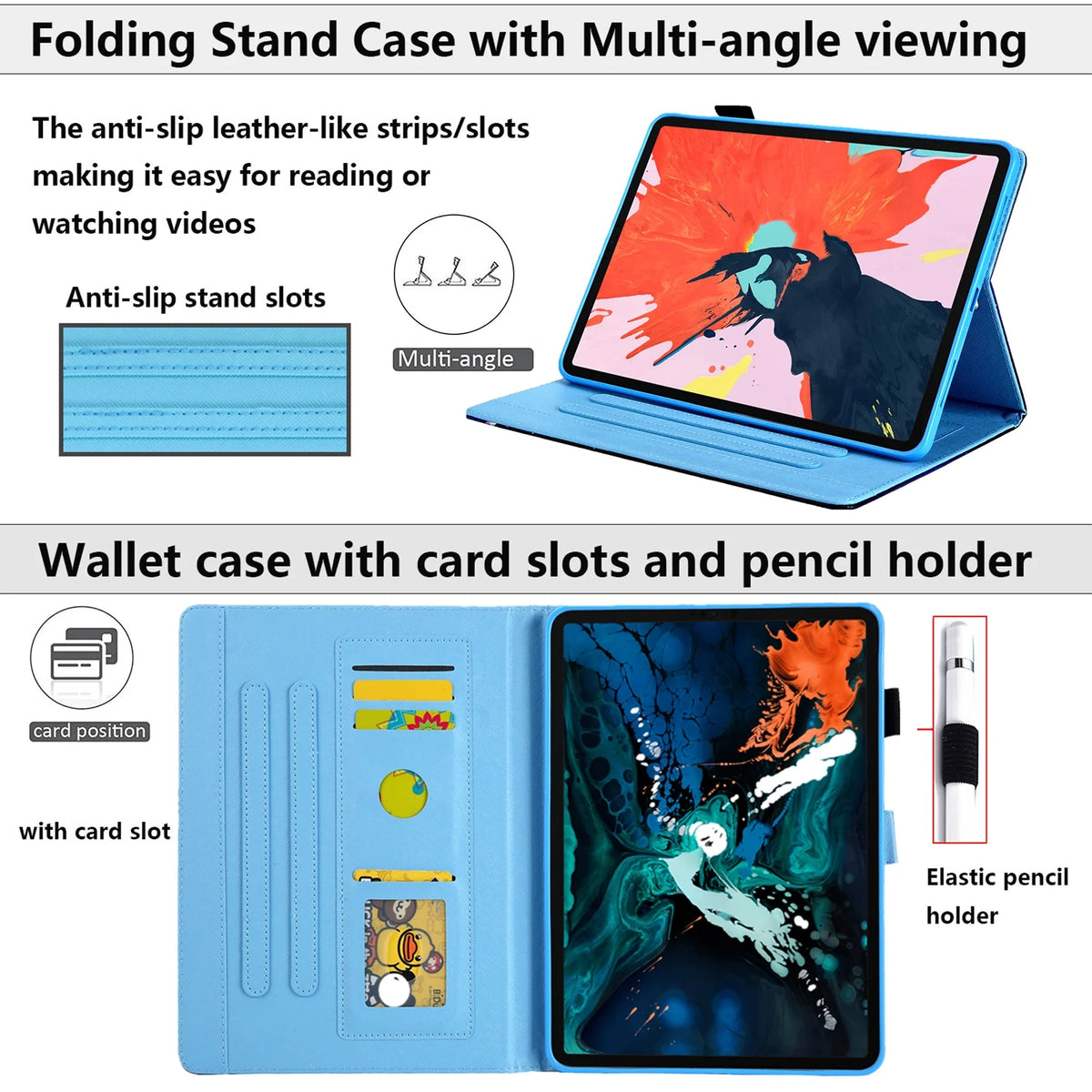 Blue Star Unicorn Slim PU Leather iPad 10.9 Inch Case with Stand Pencil Holder Card Pockets A74723