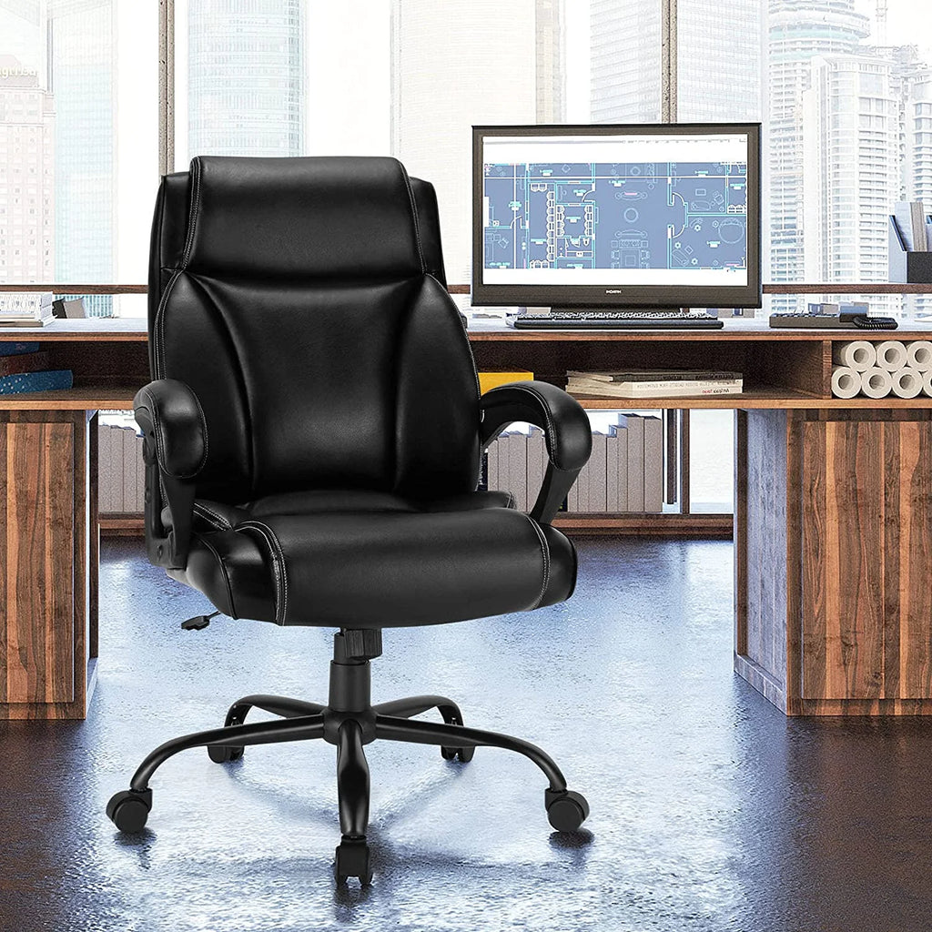 Big & Tall High-Back Leather Adjustable Swivel Office Chair with Lumbar Support L189030