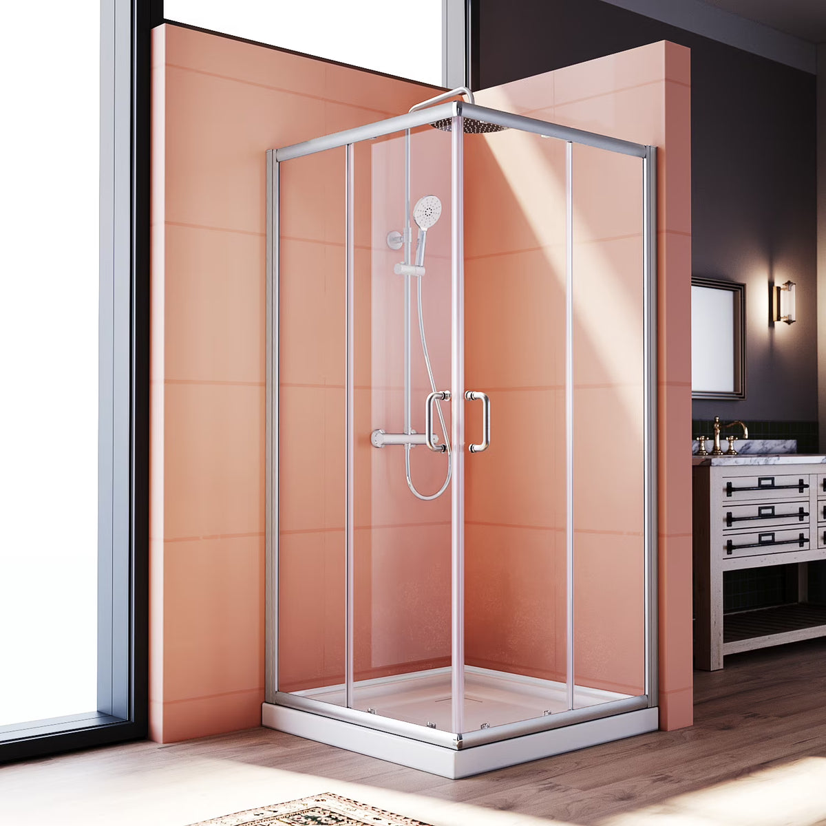 36 x 36 x 72 Corner Sliding Shower Enclosure Door Black Brushed Nickel D969
