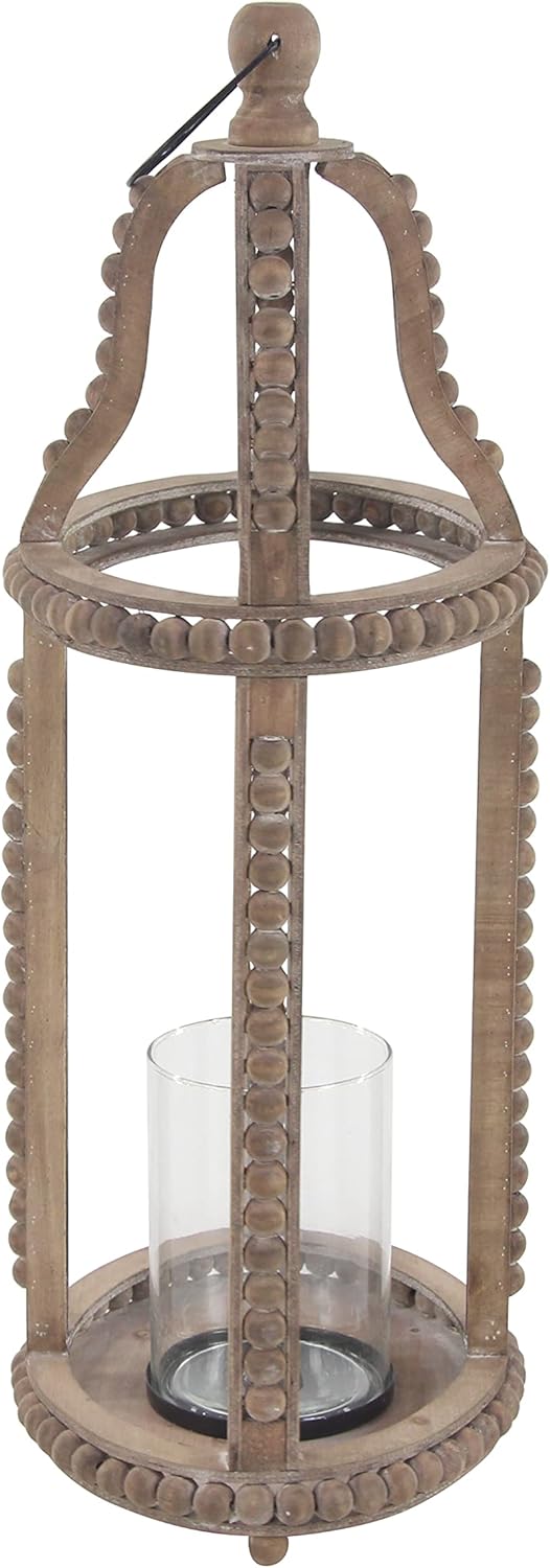 Rustic Wood and Glass Candle Lantern, 10W x 29H, Brown G885