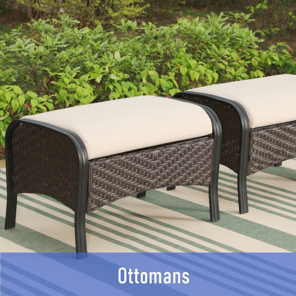 7-Seat Patio Conversation Set with 3-Seat Sofa, Rocking Chairs, Ottomans & Table, Black & Beige C577