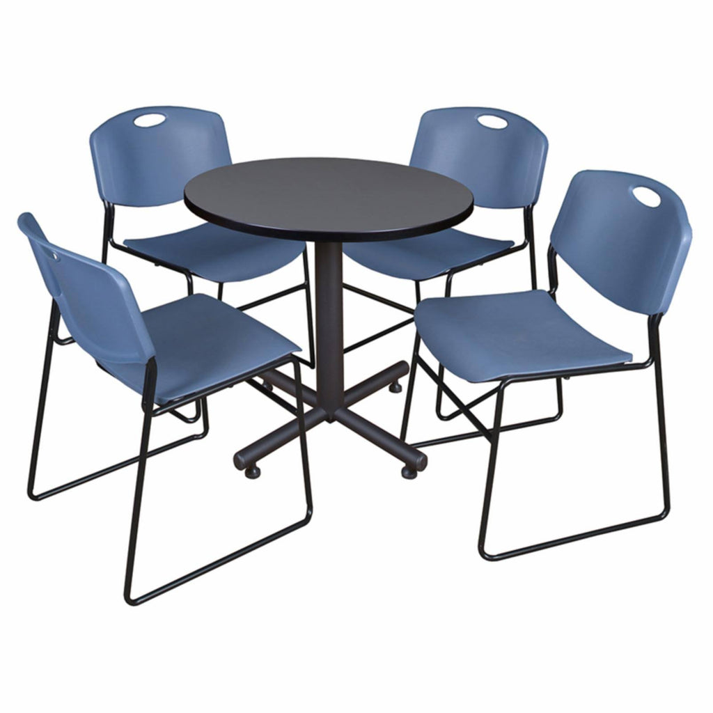 Grey Round Breakroom Table & 4 Stack Chairs Z91297