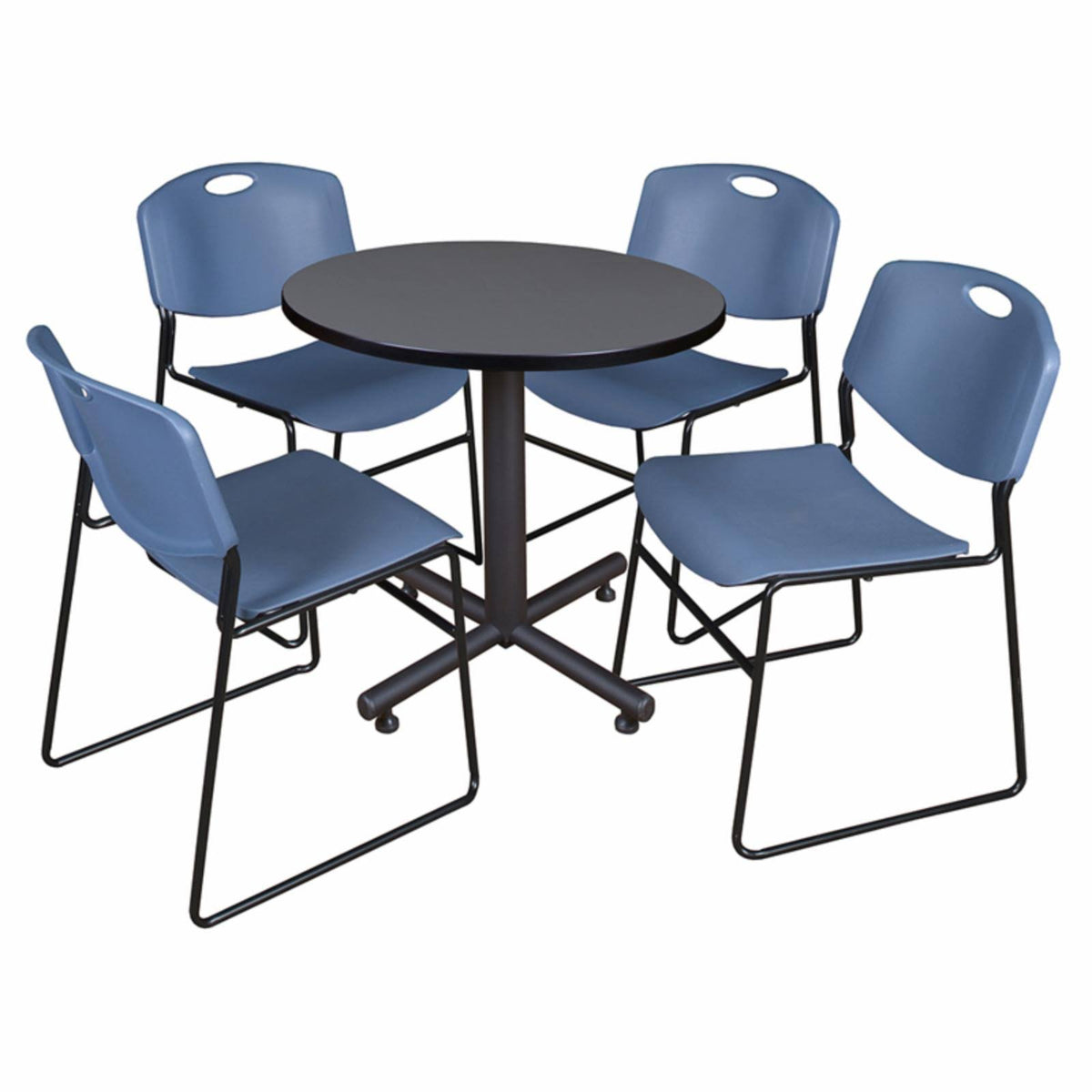 Grey Round Breakroom Table & 4 Stack Chairs Z91297