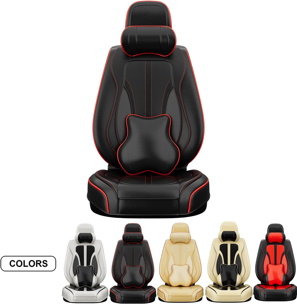 5PCS H7 Front and Back Car Seat Covers with Water Proof Nappa Leather (Full Set, Black&Red line) L7203