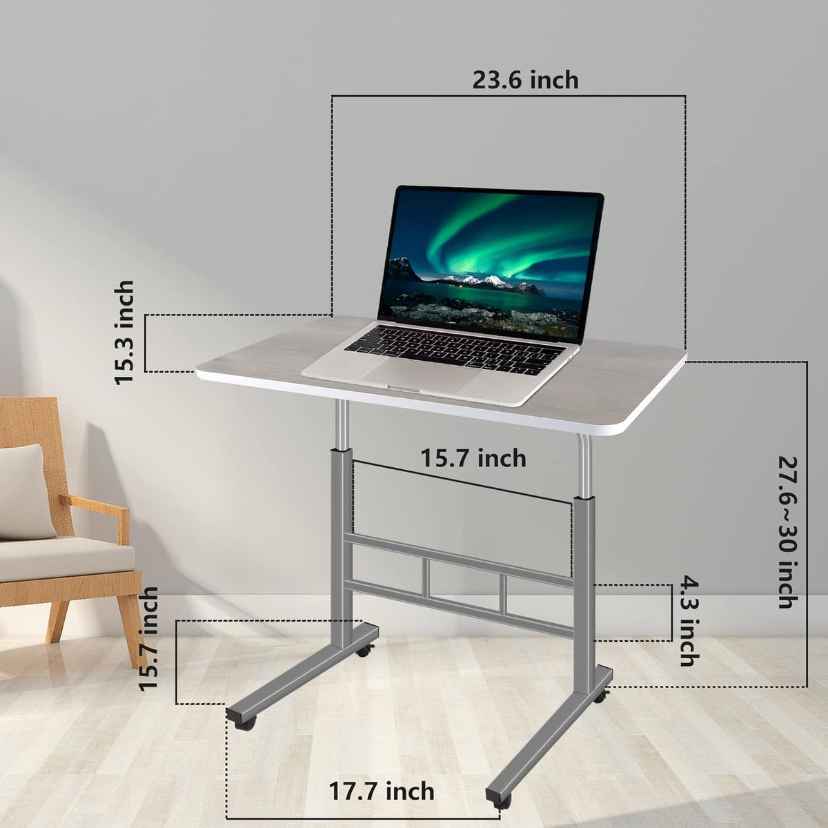 Height Adjustable Rolling Desk Cart with Wheels B7119