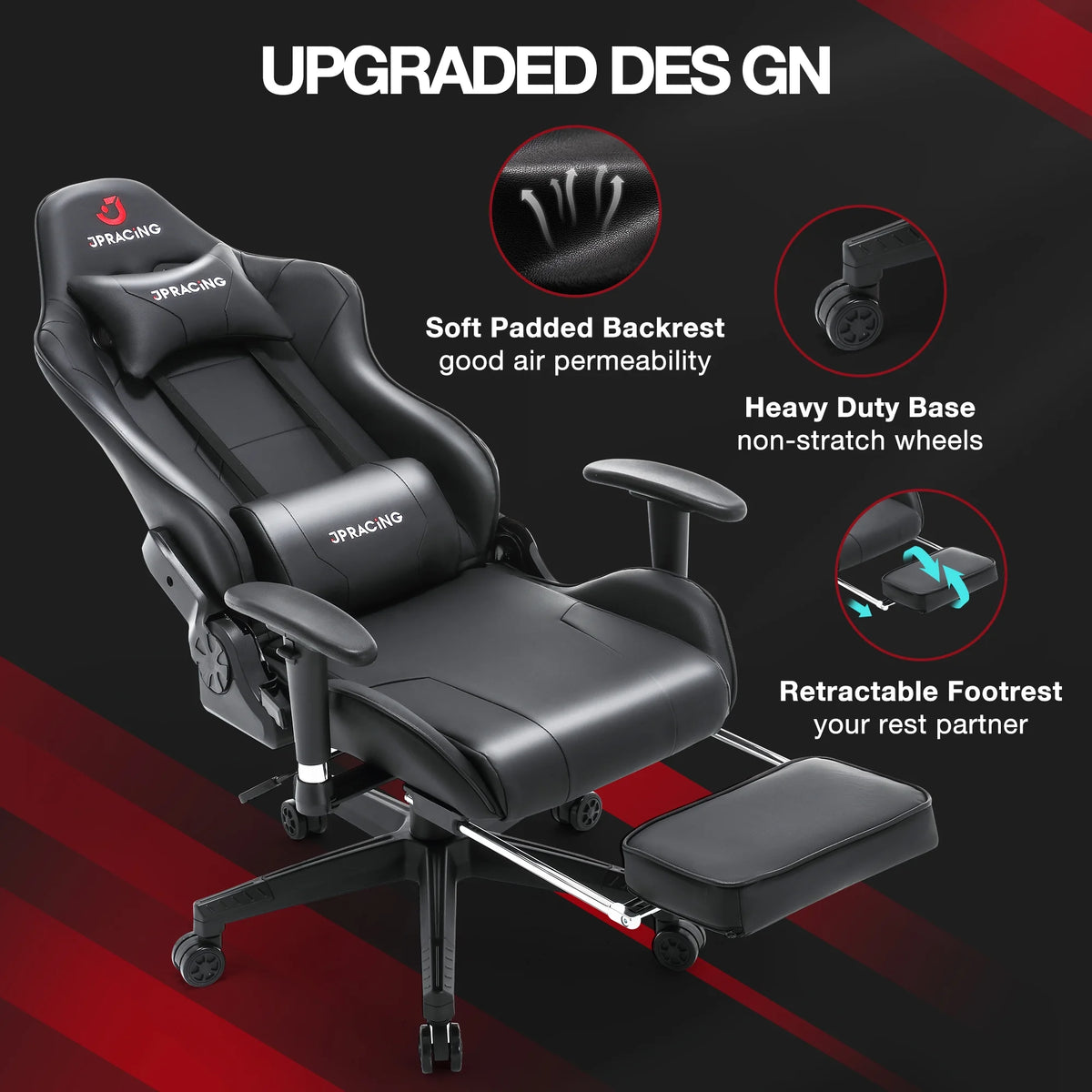 Black PU Leather Gaming Chair with Footrest R173