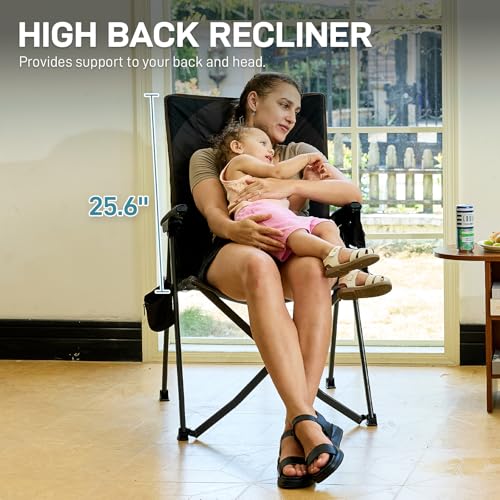 Lightweight Folding Reclining Camping Chair with Adjustable Back Black G280