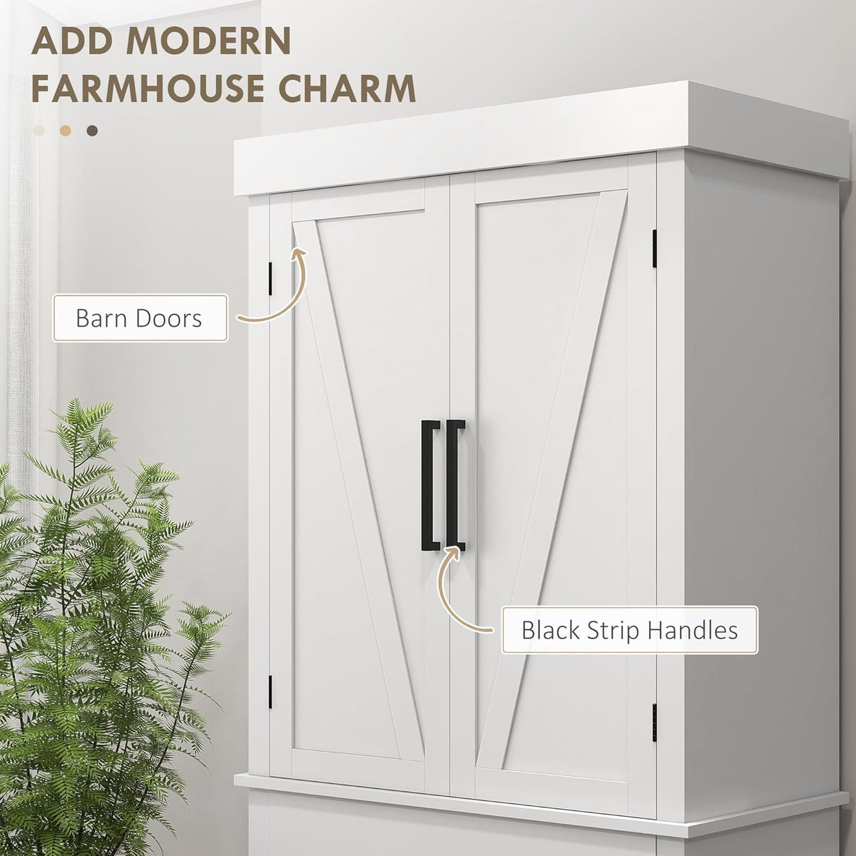 White 72" Tall Kitchen Pantry Storage Cabinet with 4 Barn Doors, Drawer, 5-Tier Shelf and Adjustable Shelves G390