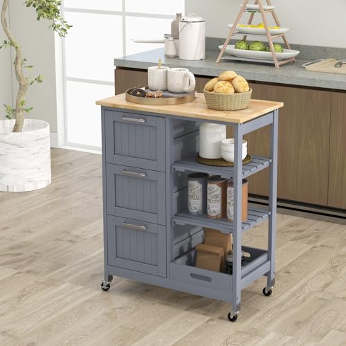 Rolling Wood Storage Cart with Drawers & Removable Tray U468