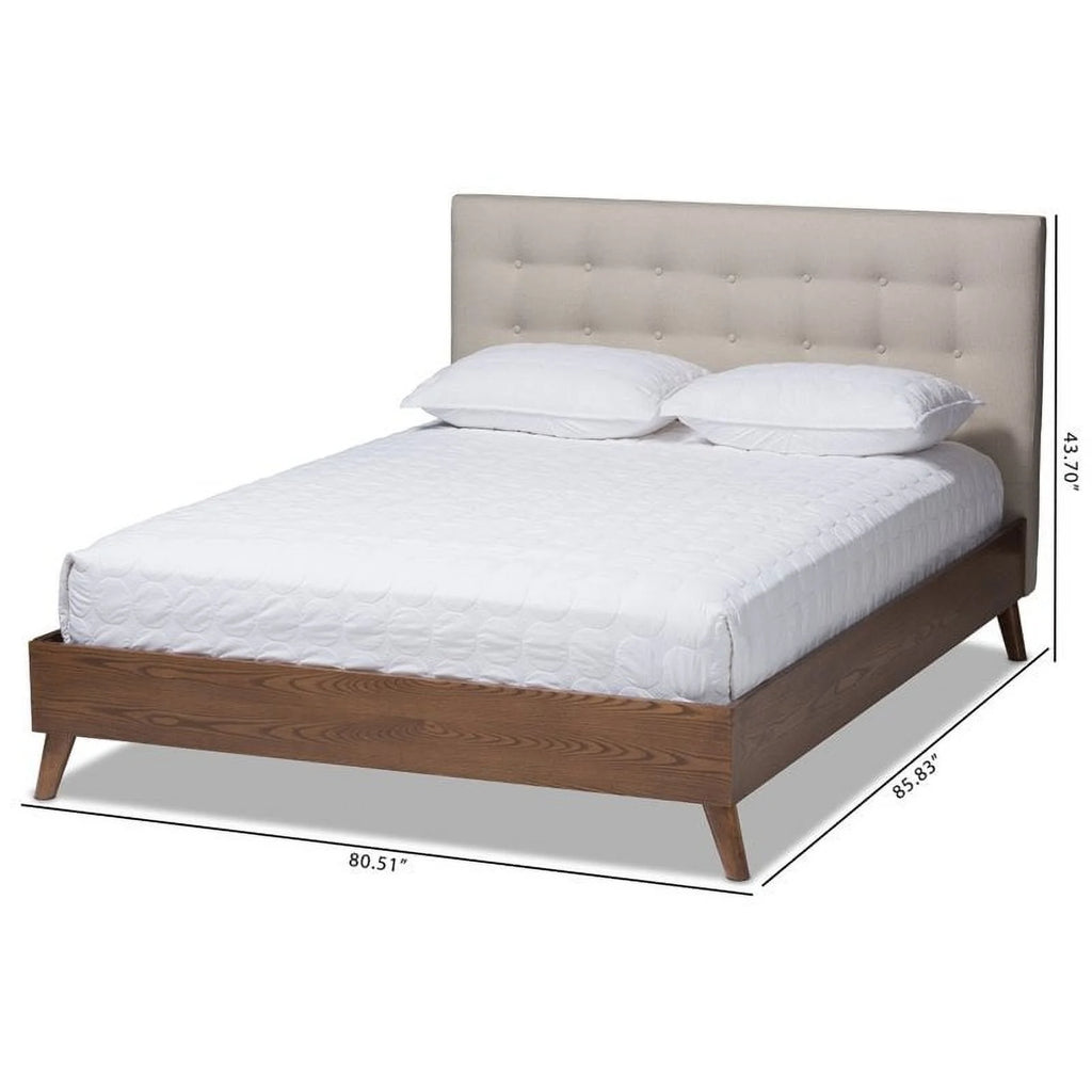 Mid-Century Wood Tufted Platform Bed, King, Beige/Brown C54212