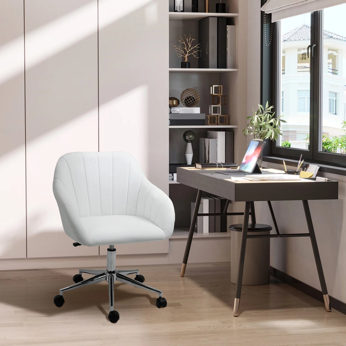 White Steel Task Chair with Swivel and Adjustable Height E6470
