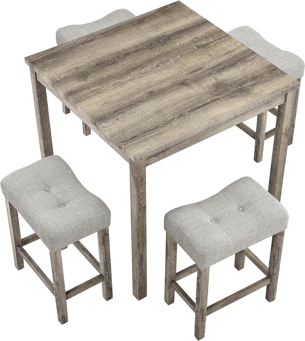 5 Piece Solid Wood Dining Table Set with 4 Upholstered Stools Q193