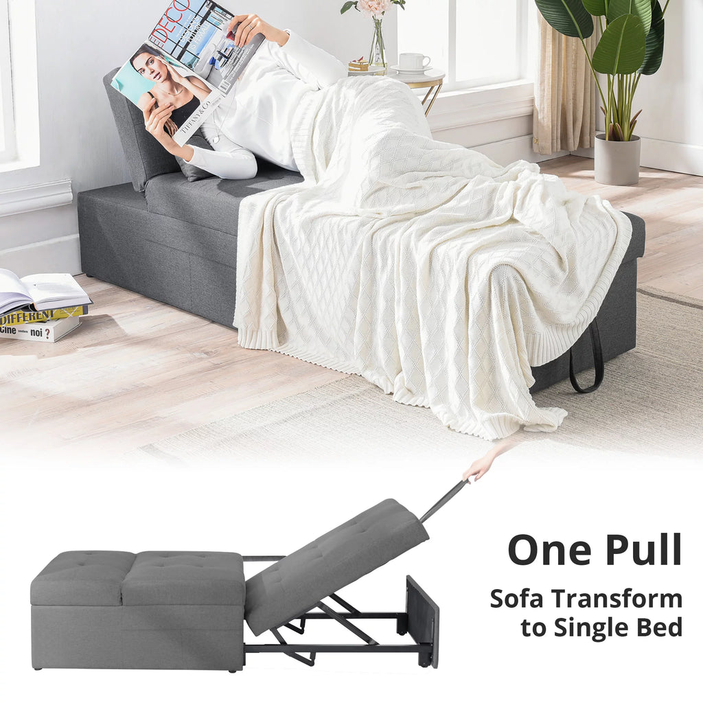 Charcoal Black Linen Fabric 4 in 1 Convertible Sleeper Chair B28375