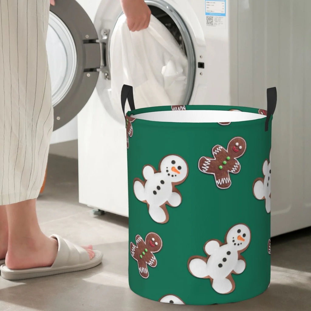 Laundry Hamper With Leather Laundry Basket Waterproof Round Collapsible W2034