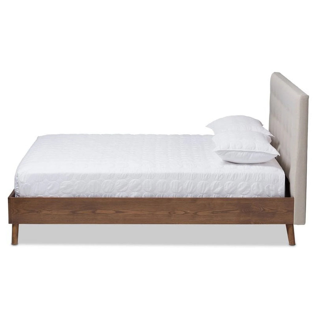 Mid-Century Wood Tufted Platform Bed, King, Beige/Brown C54212