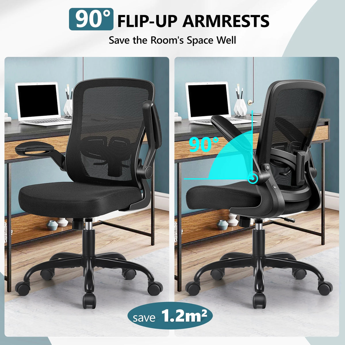 Black Ergonomic Office Chair with Lumbar Support and Flip up Arms G79367