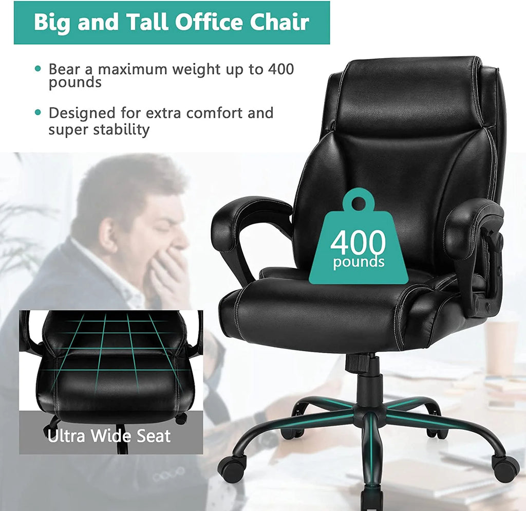 Big & Tall High-Back Leather Adjustable Swivel Office Chair with Lumbar Support L189030