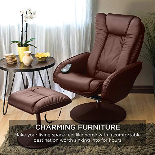 Brown Faux Leather Electric Massage Recliner with Stool M3372