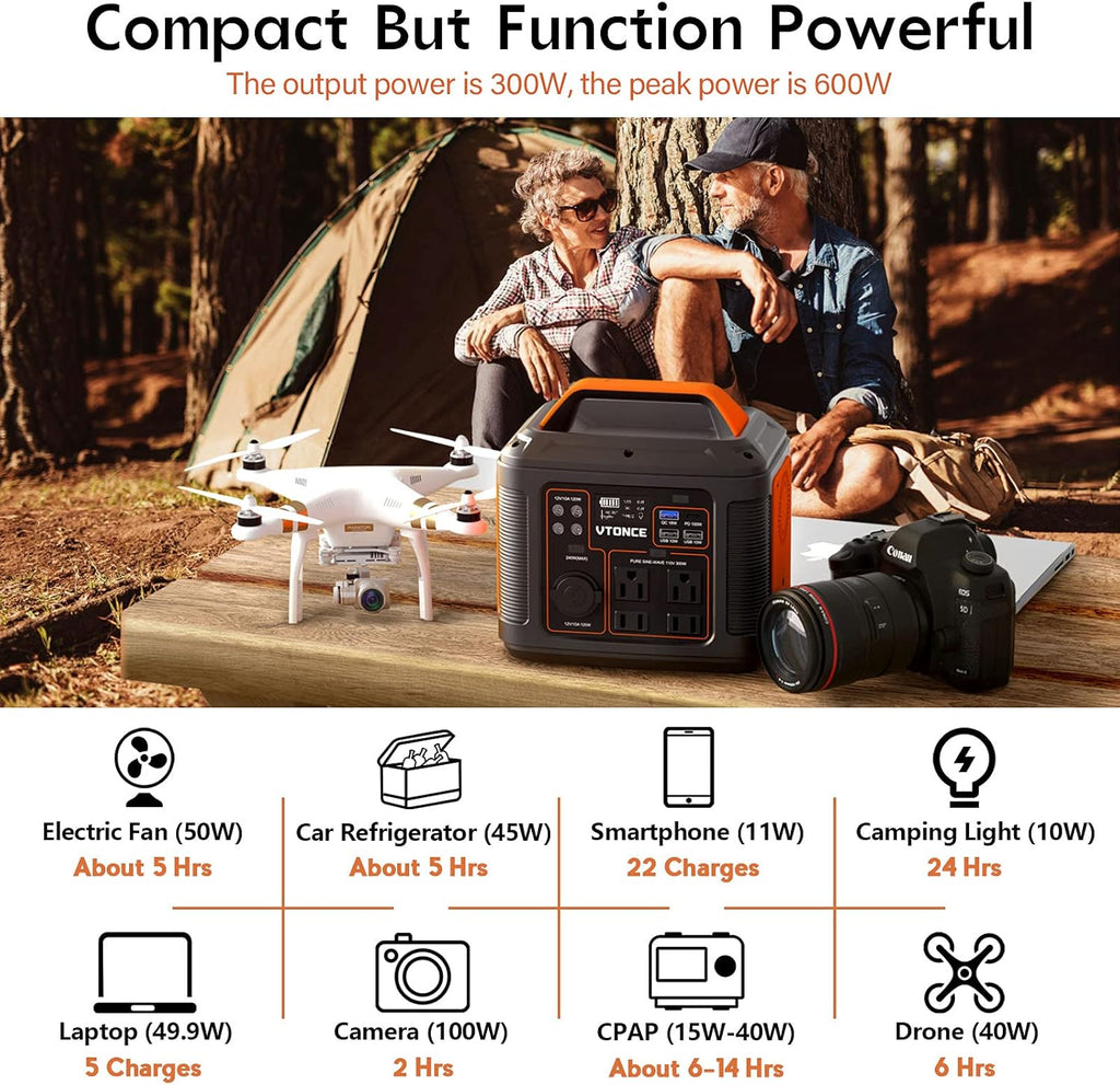 Portable Power Station 300W 296Wh Solar Generator with AC Outlets and LED Flashlight L55436