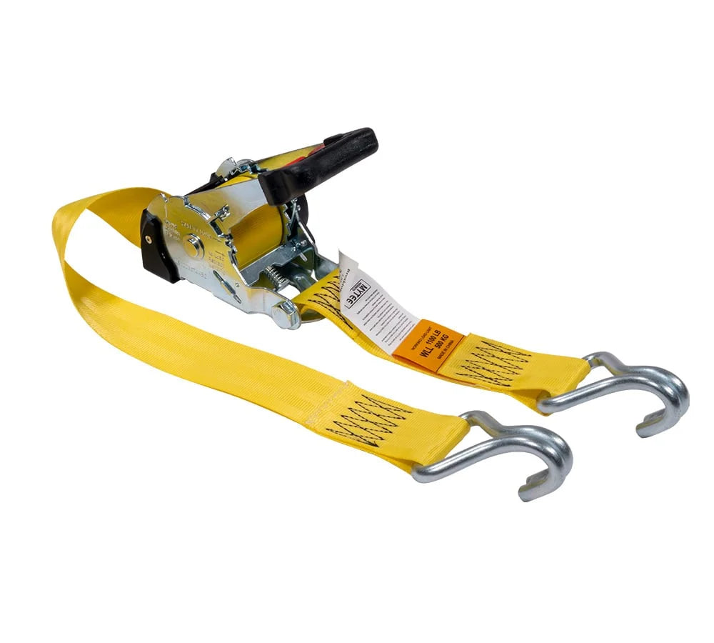 8 Pack 2" x 10' Retractable Ratchet Straps with Double J-Hook, 3,300 lbs Breaking Strength, Yellow I42358