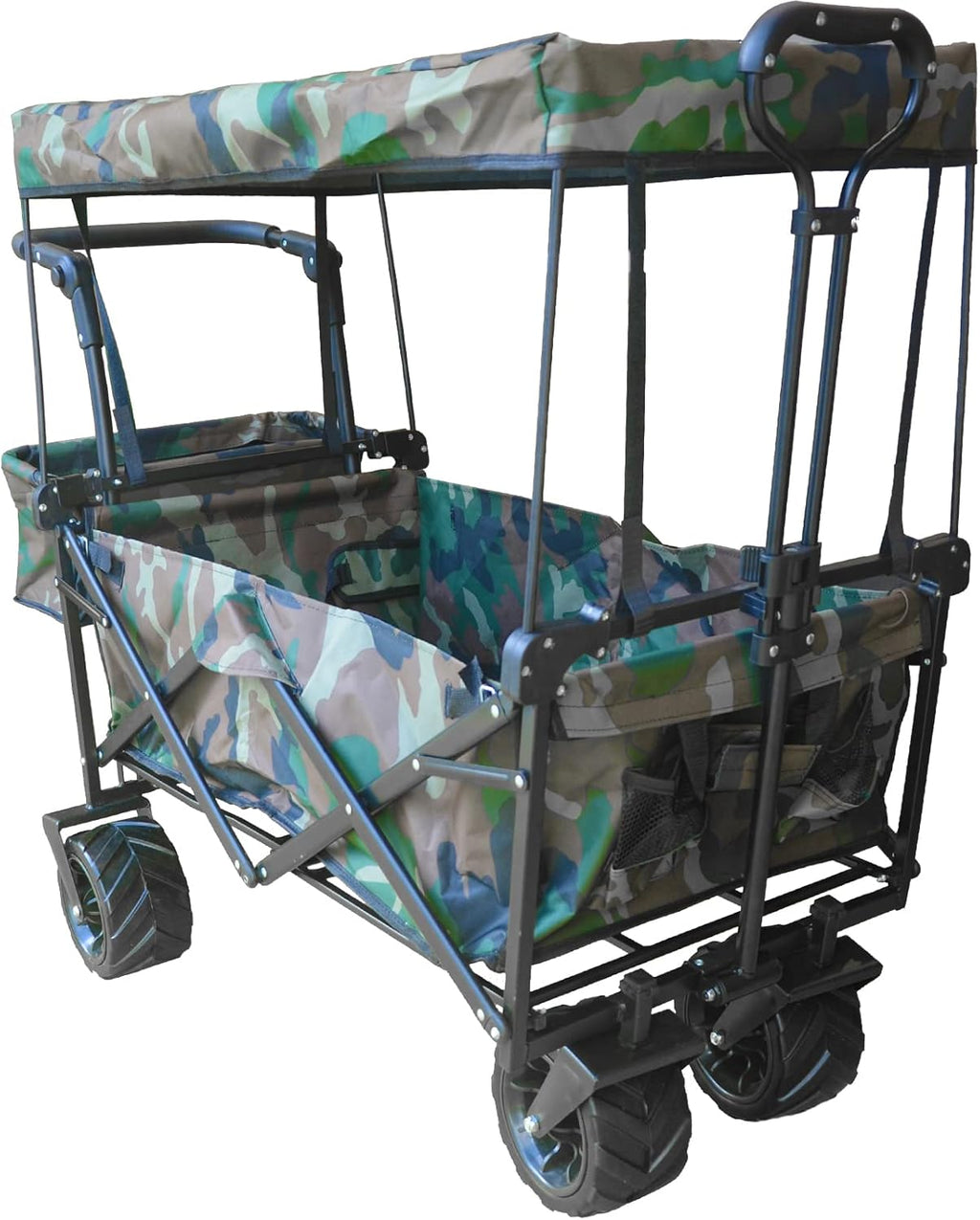 Collapsible Wagon Camping Garden Cart with Removable Canopy, Adjustable Push Handles and Brake (Camo) T962092